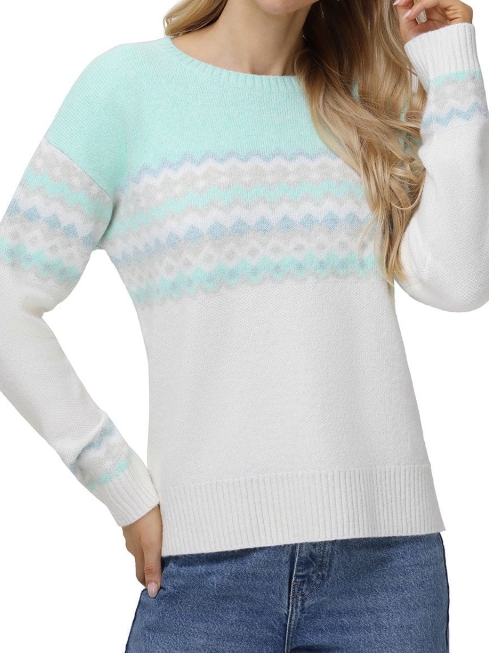 525 AMERICA Women NWT Mint Chevron Knit Sweater - SzXS